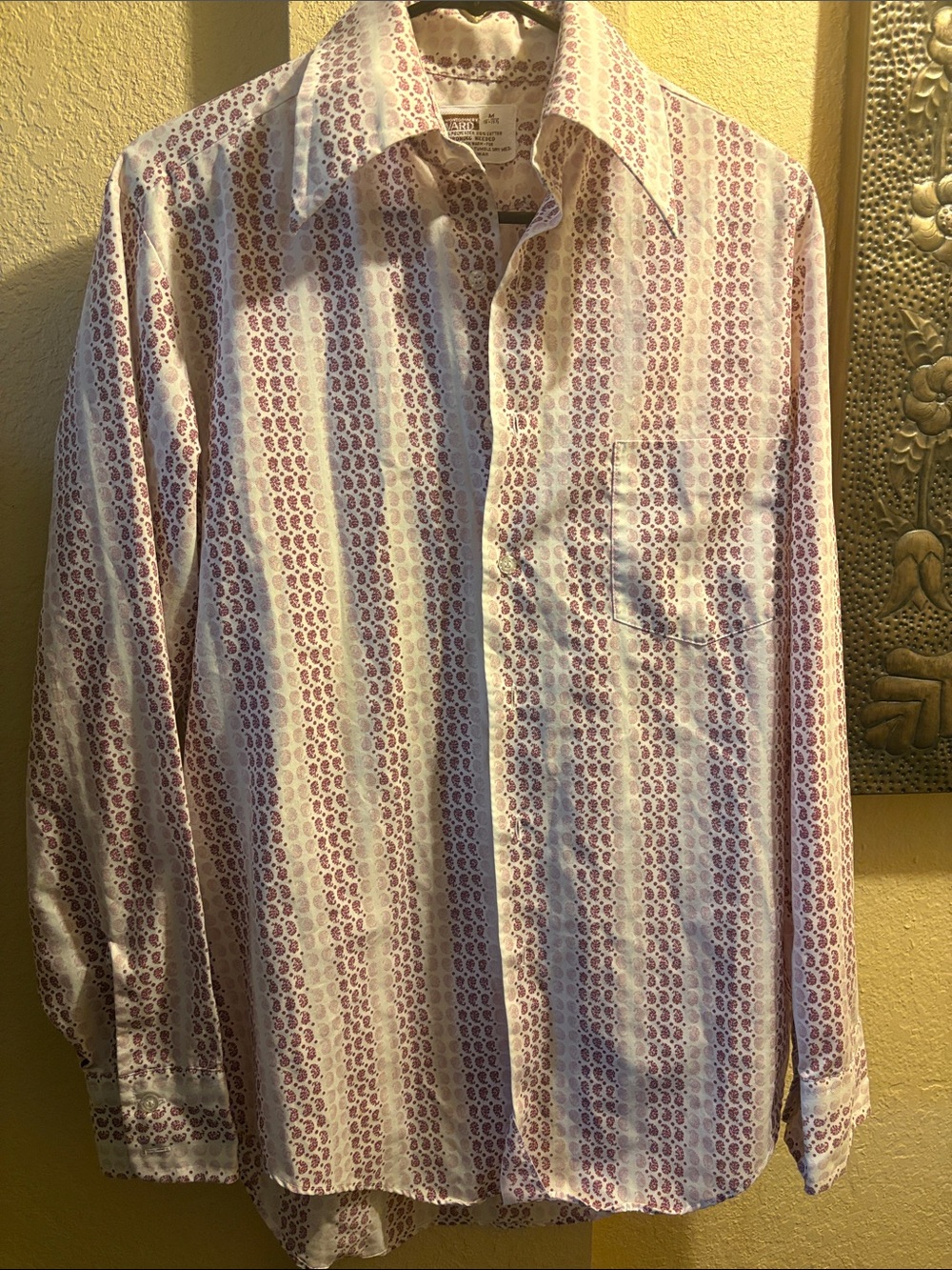 Men's Vintage Long-Sleeve Dress Shirt - White with Purple Paisley